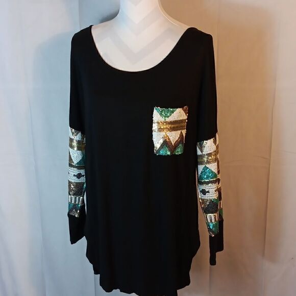 Pink Owl Sequined Aztec Women's Top - Picture 1 of 8